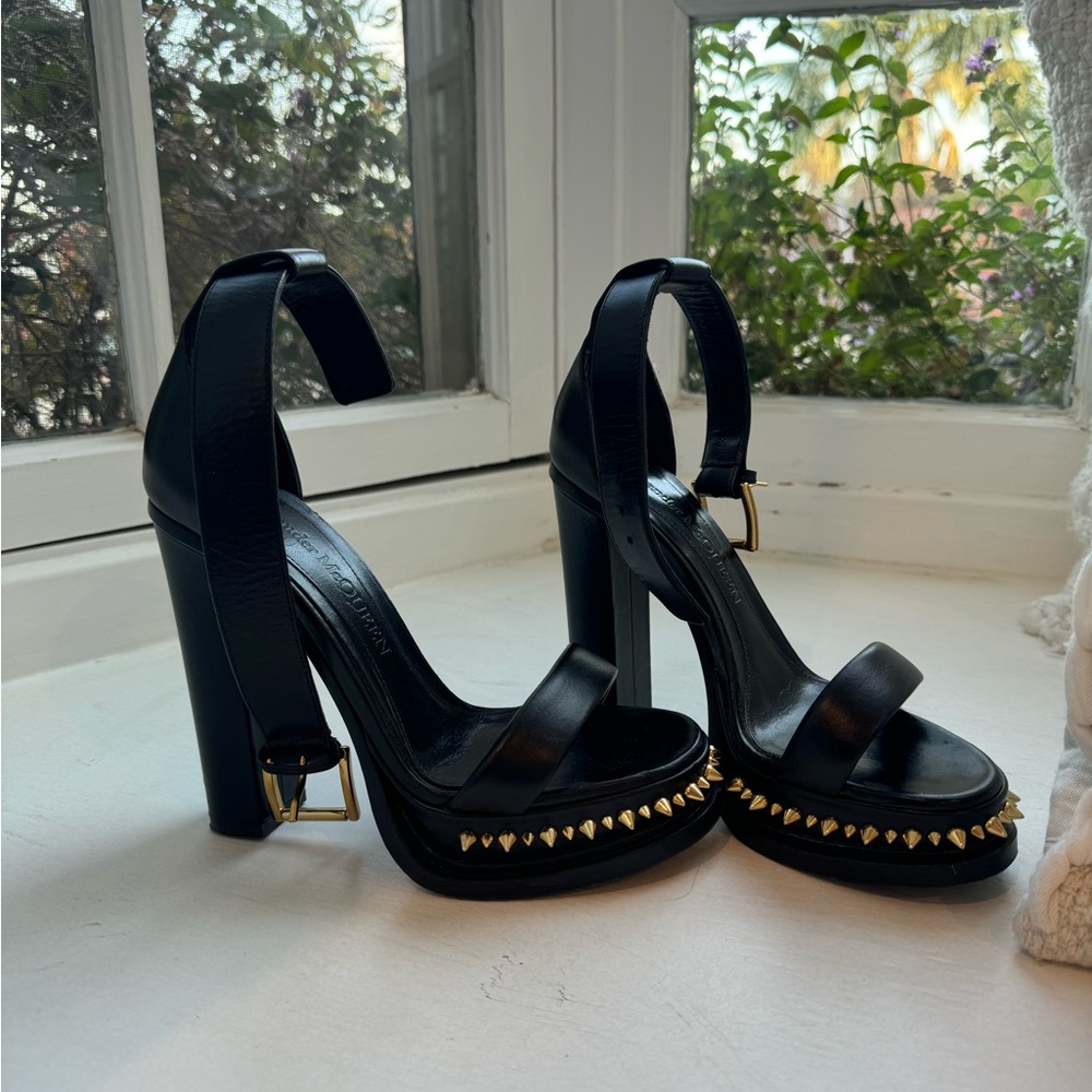 Alexander McQueen Black and Gold Platform Heels